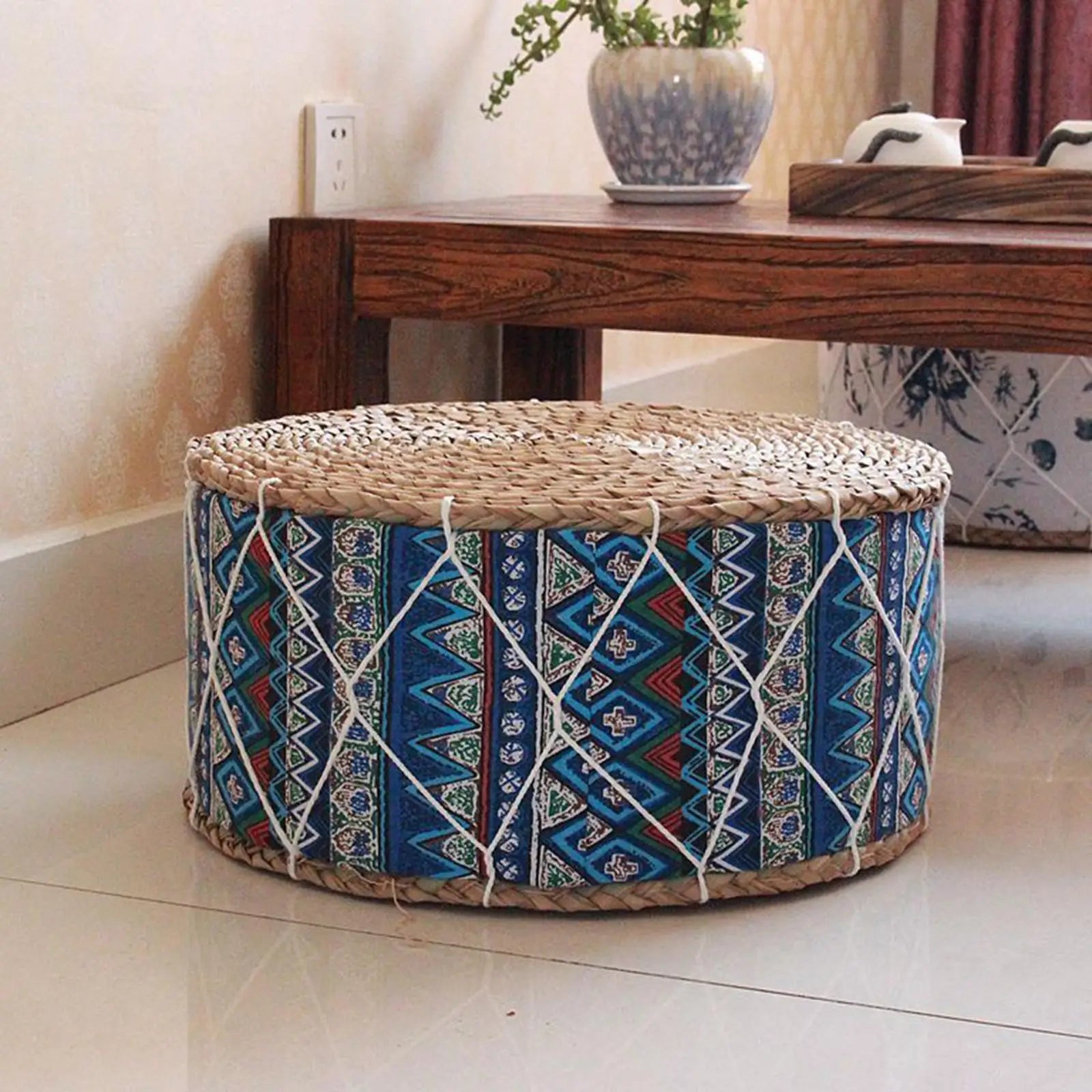 Woven Straw Pouf