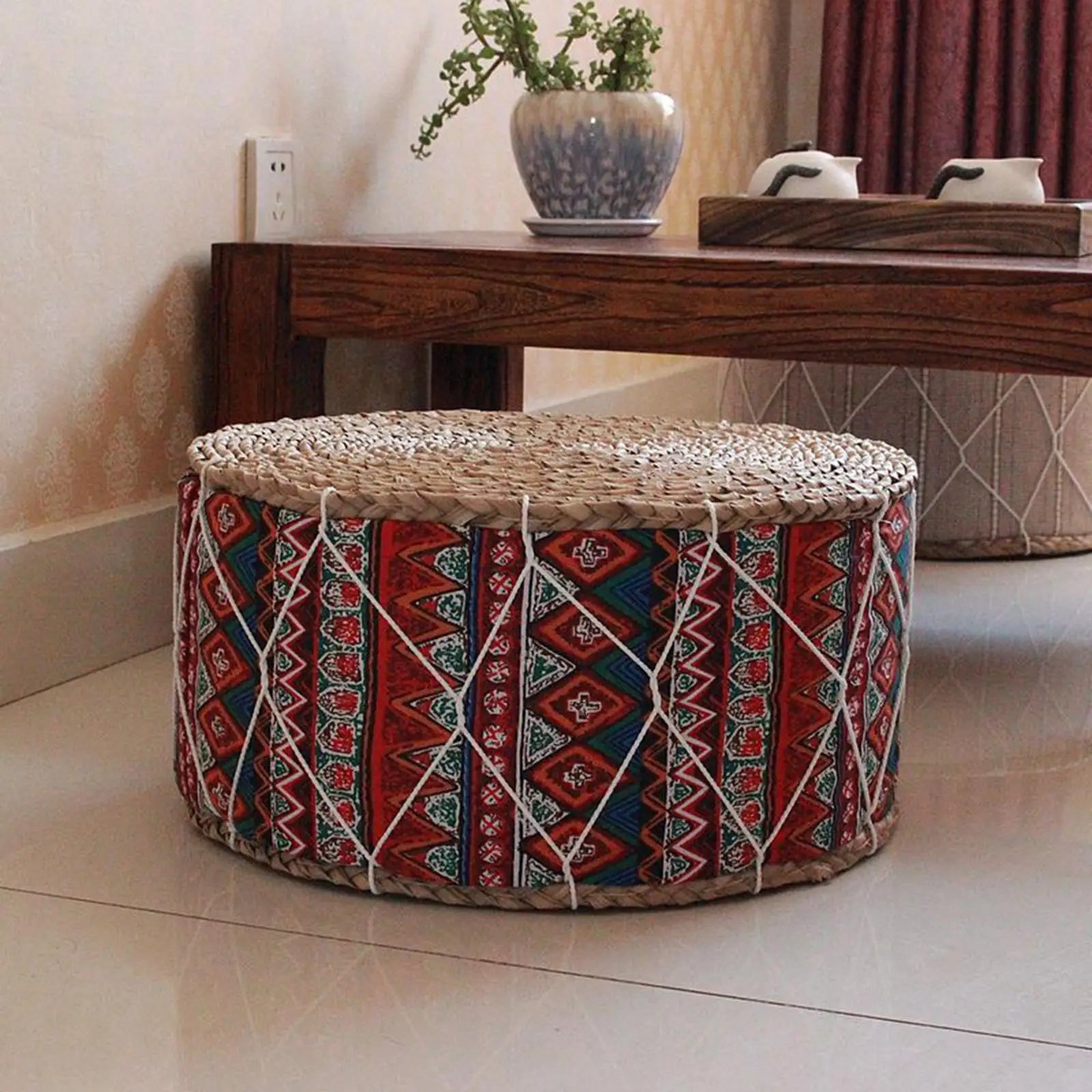 Woven Straw Pouf